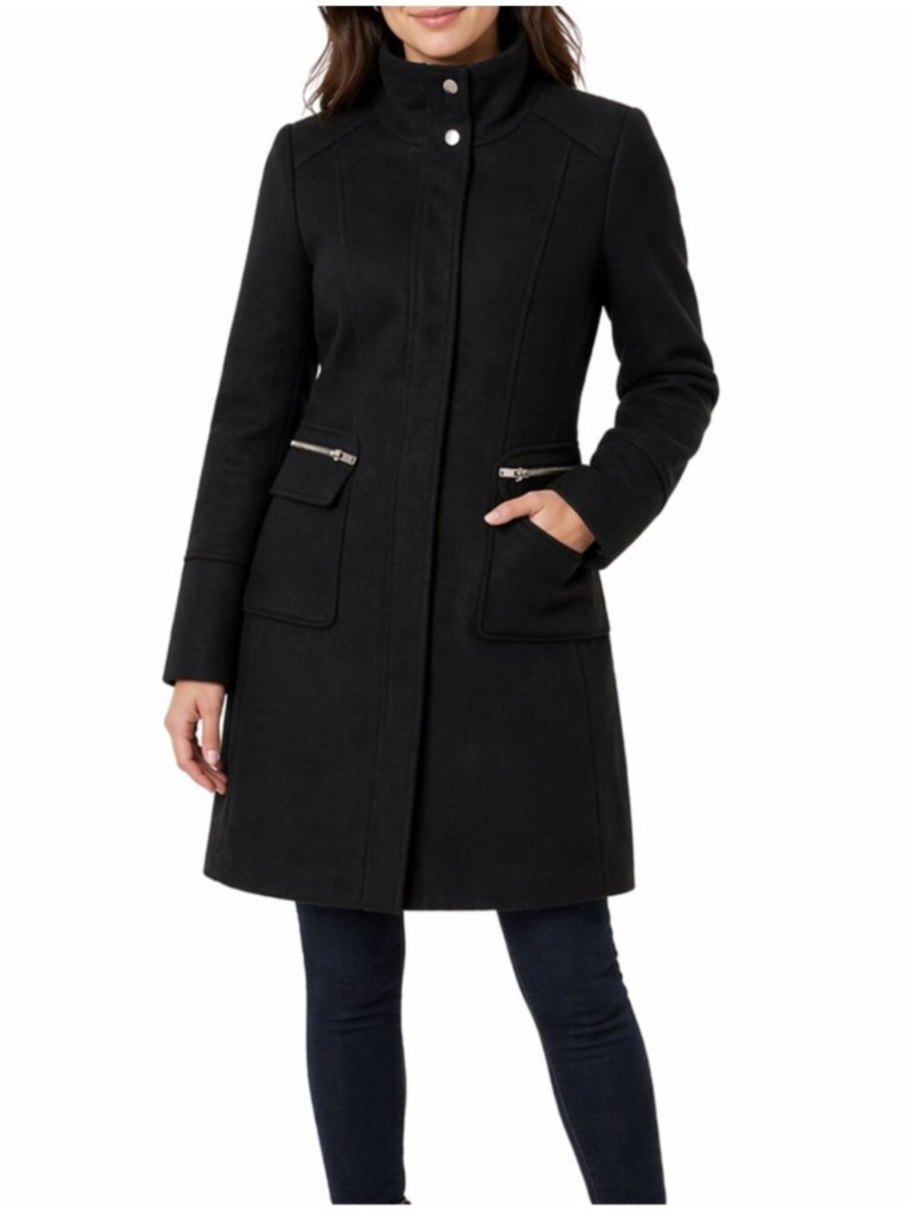H&M Coat Womens 4 Black Zip Snap Soft Tailored Academia Goth Witch Detective